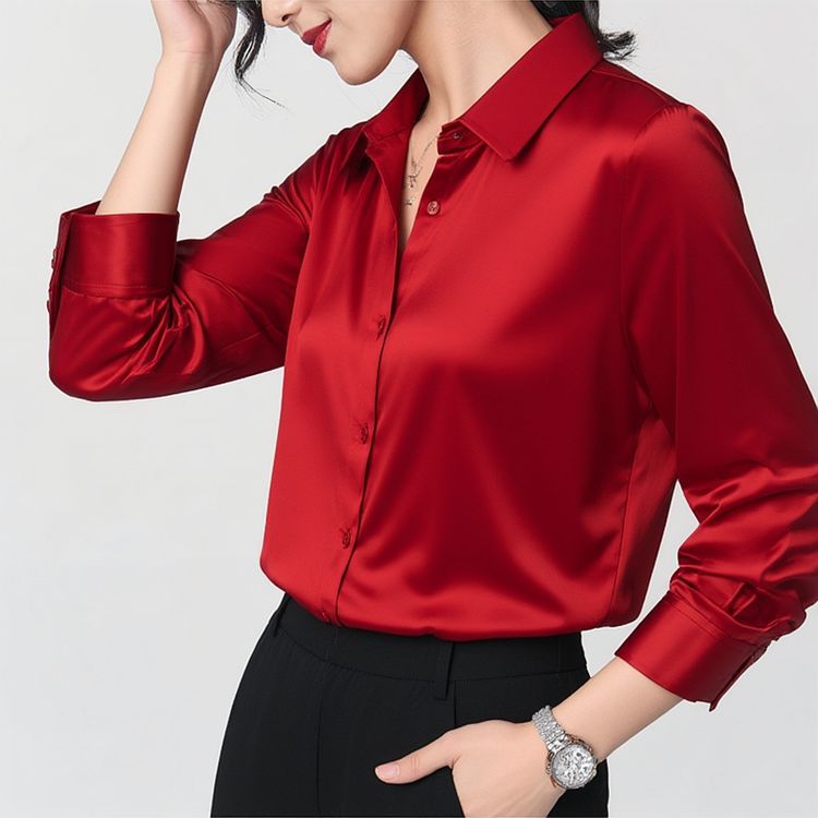 Mulberry silk and real silk shirt for women, Spring and Autumn 2025 professional attire, color-blocking long-sleeved shirt for commuting, figure-hugging, square-neck cardigan pic 26