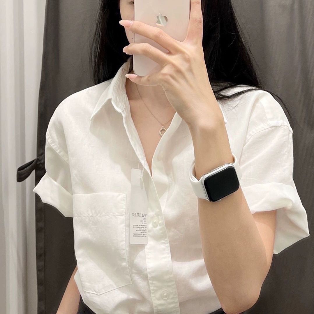 2024新款纯棉短袖衬衫设计夏季感小众宽松法式高级上衣女衬衣潮流详情8