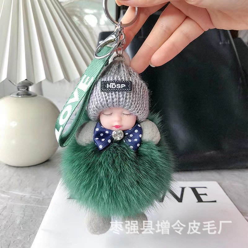 真狐狸毛球挂件可爱毛绒公仔睡眠娃娃汽车钥匙扣包包配饰批发代发详情8