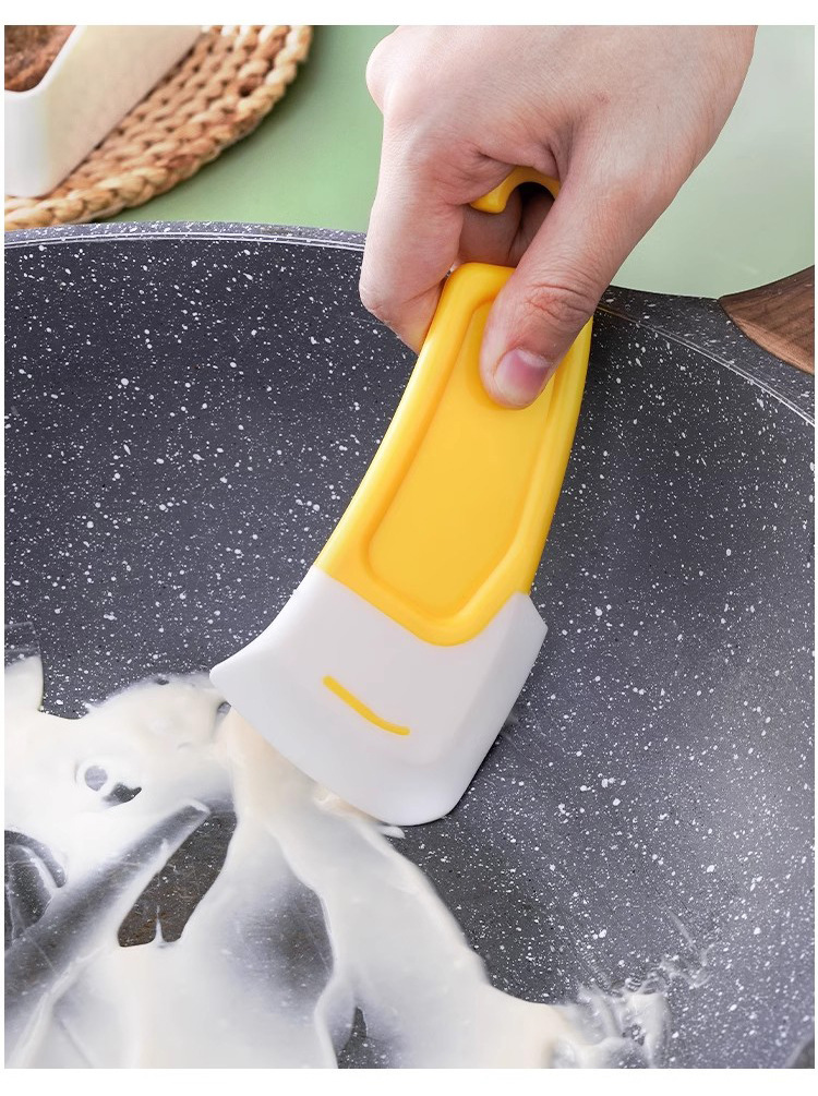 Yellow silicone scraper for cleaning the bottom of kitchen stoves, pans and plates, soft scraper, high-temperature resistant scraper blade, kitchen tools pic 3
