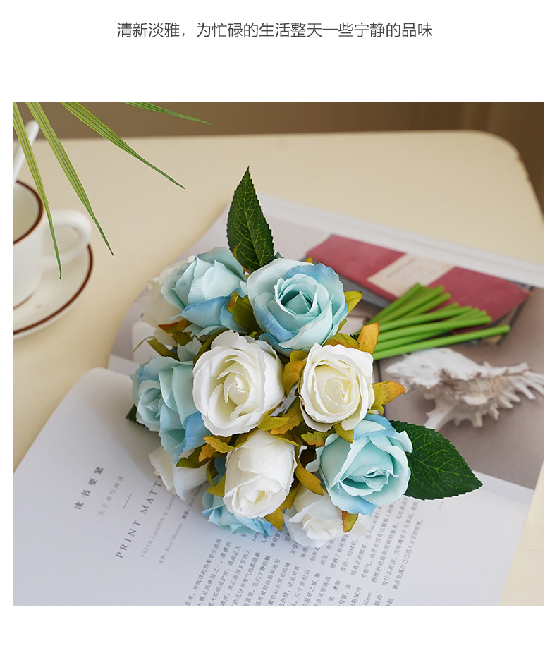 A Korean-style wedding bride is holding a bouquet of 12 small roses for home decoration. The artificial flowers are a simulation of 12 small roses pic 22