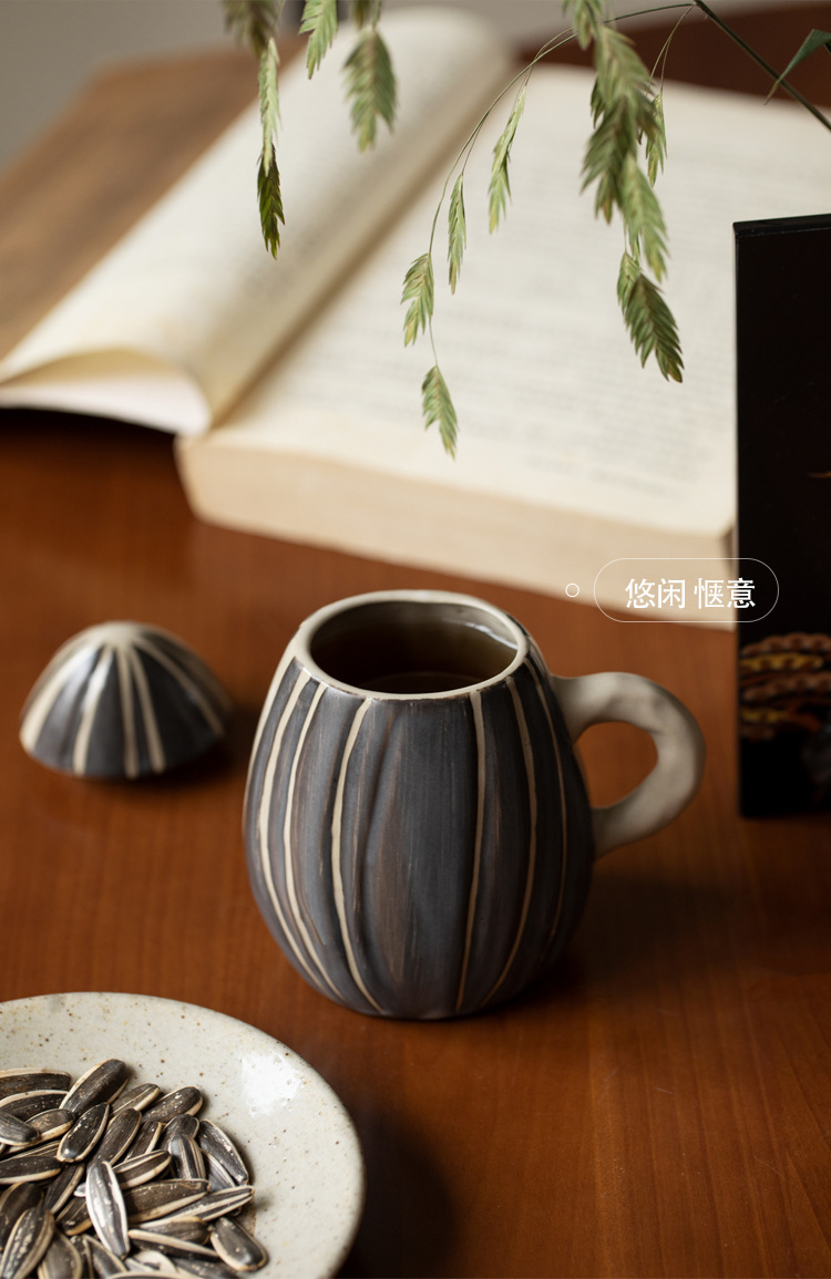 Creative ceramic, quirky melon seed cups with LIDS, office funny drinking cups, best friend gifts pic 7