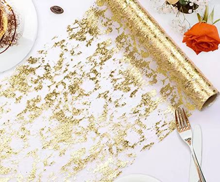 亚马逊跨境爆款烫金箔网眼桌旗节日派对婚礼装饰材料轻奢金色桌旗详情20