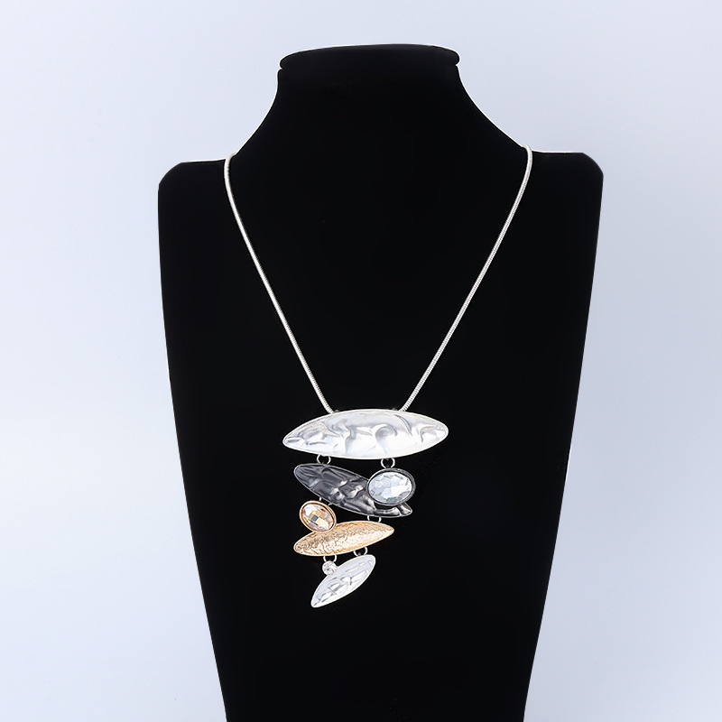 跨境亚马逊新款项链欧美复古长款项链几何撞色吊坠合金女士毛衣链详情8