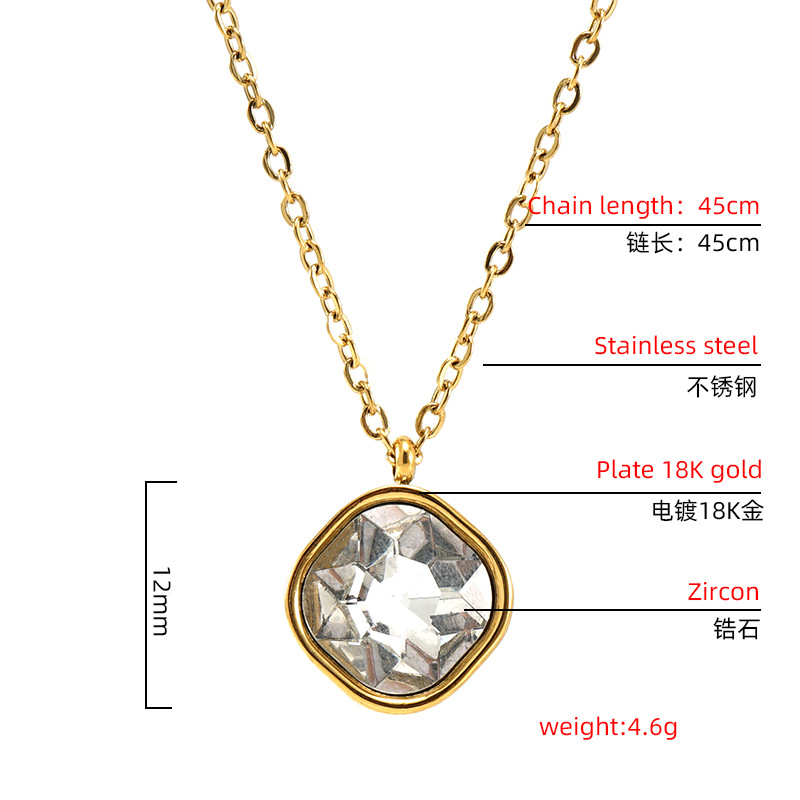 Customized Amazon fashionable and elegant geometric titanium steel necklace for women, European and American 18K stainless steel irregular zircon pendant pic 12
