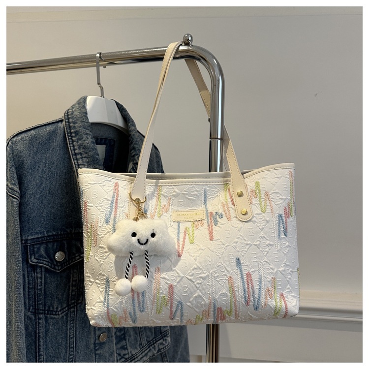 学生上课布袋包包女2024新款单肩腋下包条纹大容量通勤休闲托特包详情36