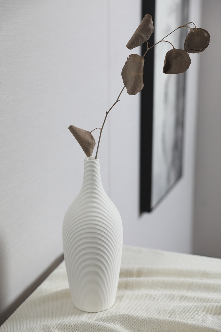 2026 New Nordic Ins-style creative white striped ceramic vase, living room dining table, home dried flower arrangement decorative item pic 5