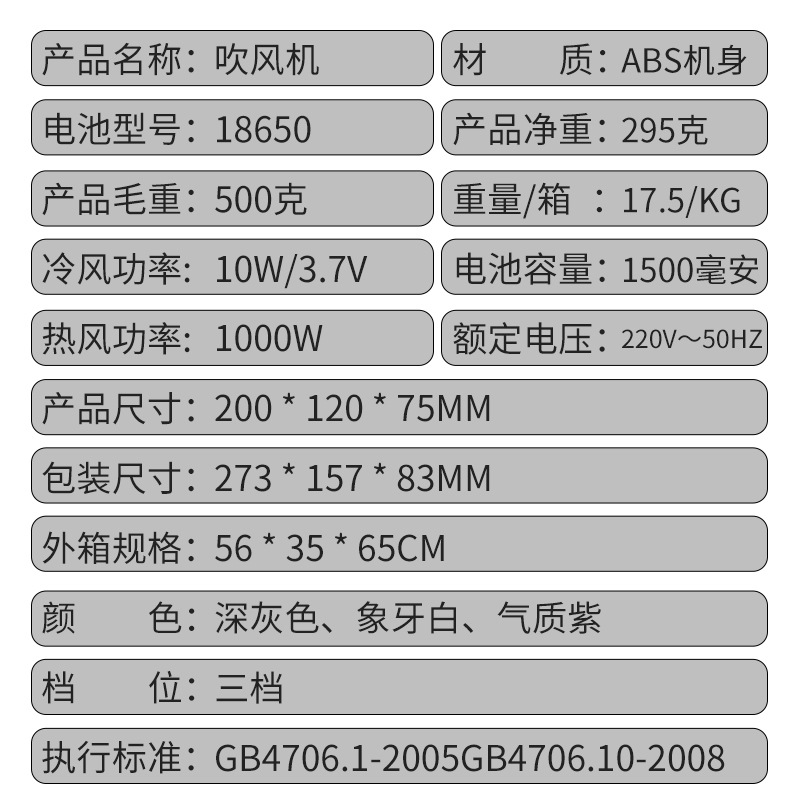 无线吹风机充电吹风筒家用便携不插电宿舍用负离子冷热发吹风机速详情1