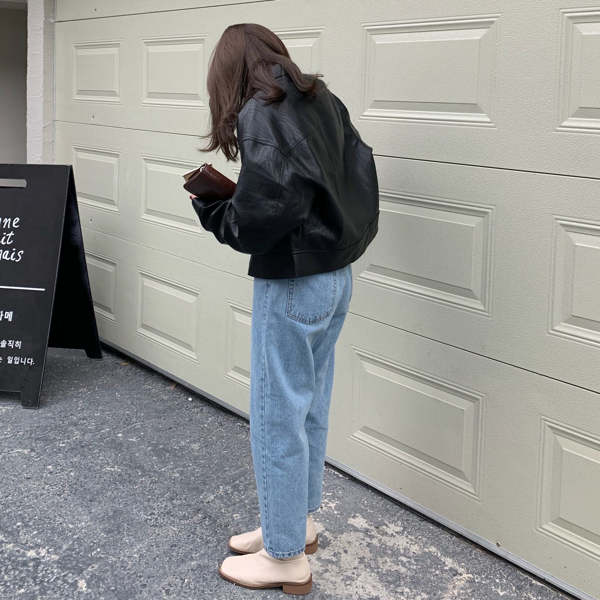 宽松皮衣女2023春秋新款韩版时尚休闲黑色百搭单PU外套短款皮夹克详情8