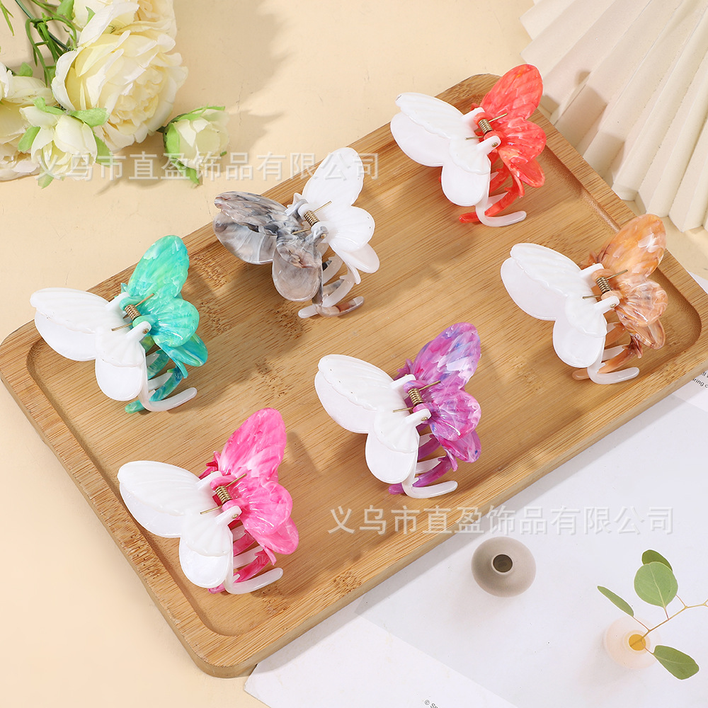 2025年新款超仙法式大理石纹高级感抓夹双层蝴蝶发夹跨境饰品批发详情2