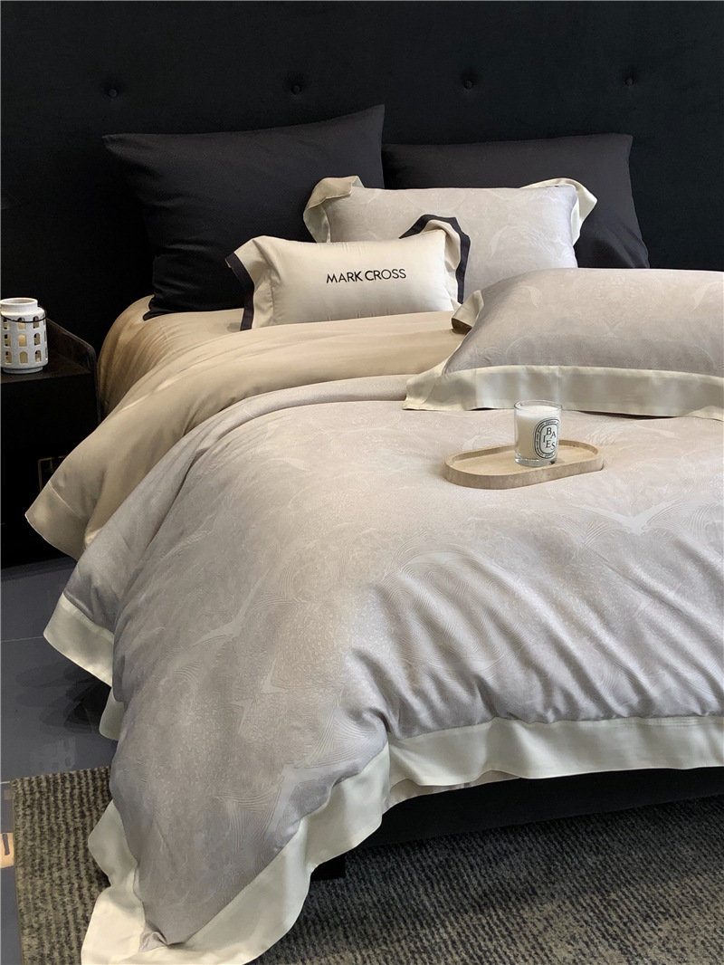 Cool ultra-fine denier Tencel summer light and cool condensation filament four-piece set, elegant printed sweat-absorbing nude bedding pic 71