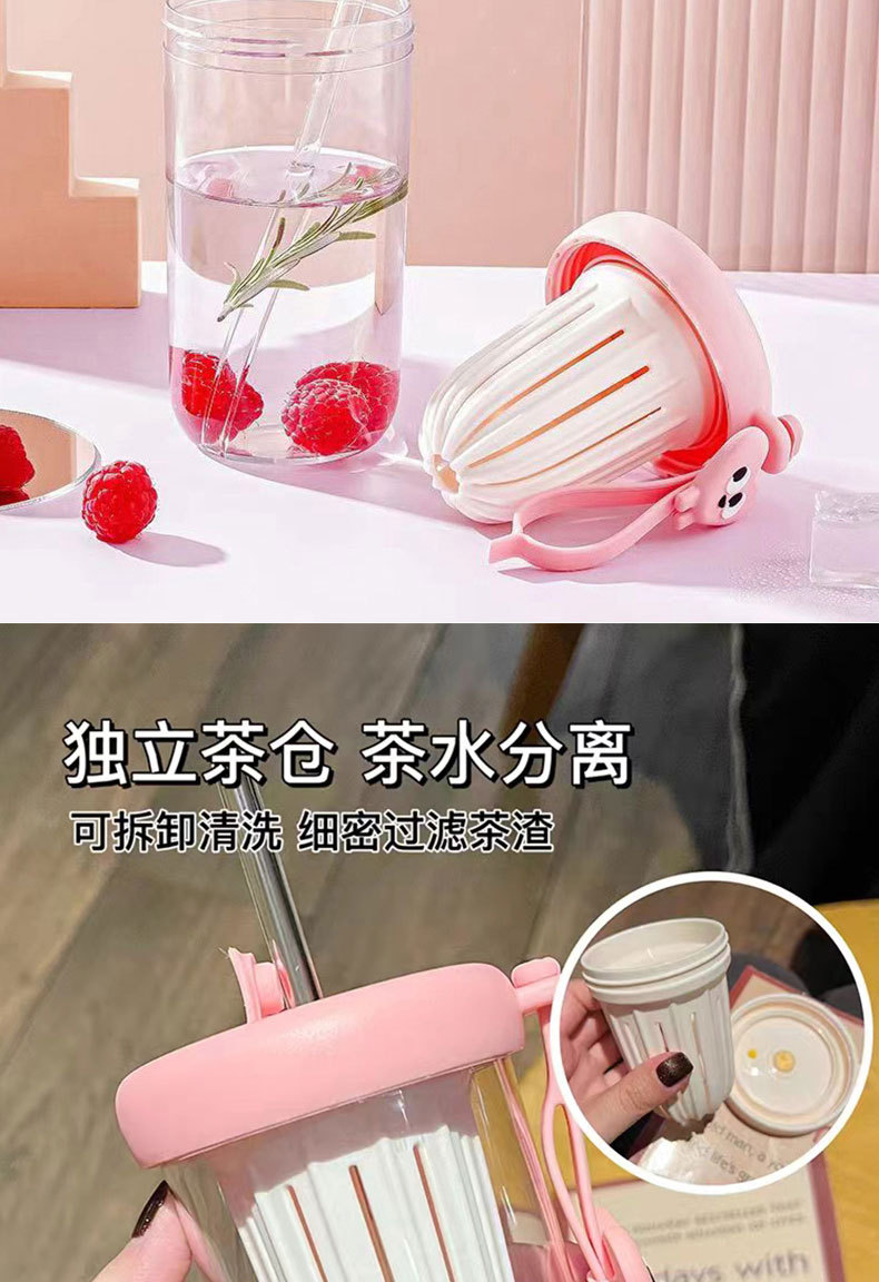 Cute Katon tea-water separation cup, lemon cold brew straw cup, high appearance level, internet-famous water cup, heat-resistant coffee cup pic 8