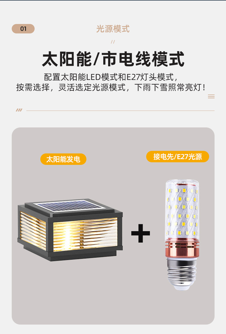 太阳能柱头灯户外防水小区围墙柱灯家用别墅阳台庭院大门口柱子灯详情4