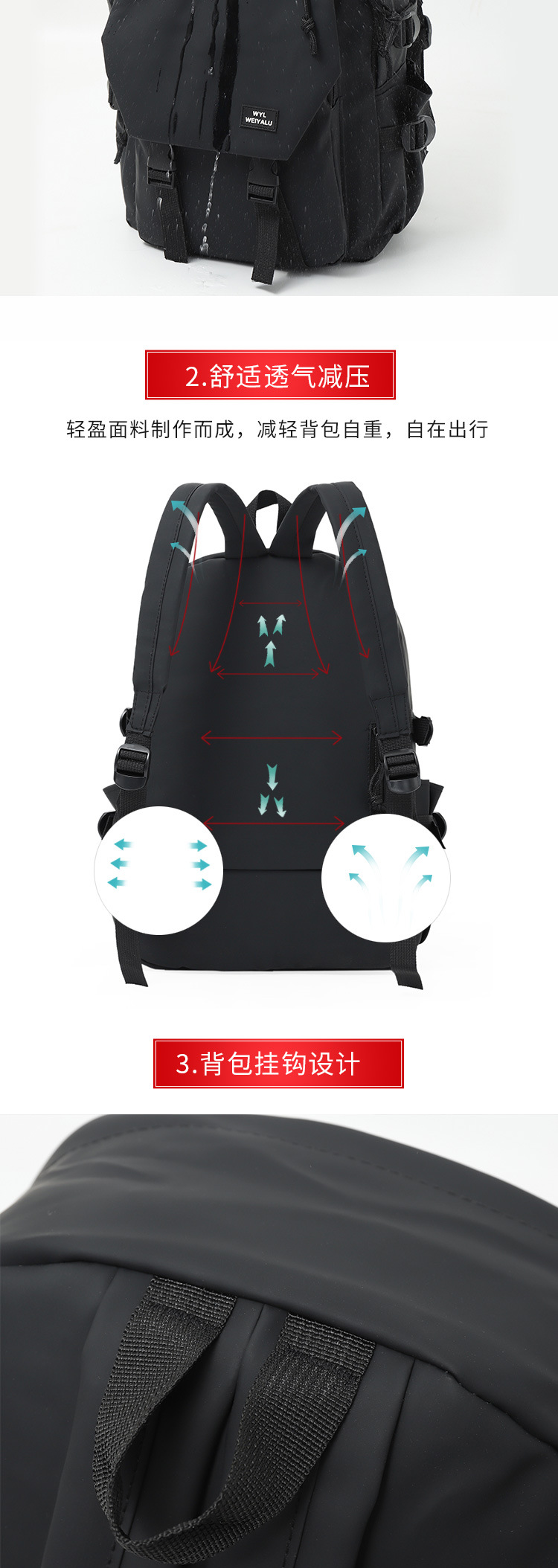 跨境学生书包新款中大学生背包大容量时尚双肩包可印logo批发详情6