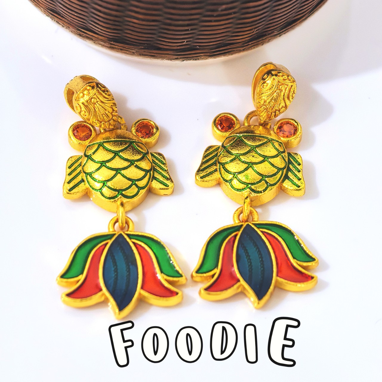 Ancient-style gold electroplating, retro and dynamic koi fish, hand-dripping oil, ocean series colorful earrings, excluding necklace, wholesale accessories and earrings pic 3