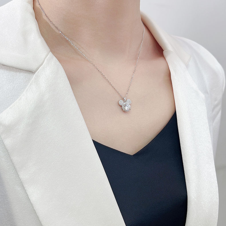 Wholesale one-carat moissanite sterling silver necklace, sterling silver jewelry, jewelry and accessories, necklace, versatile for women, Mickey pendant pic 14