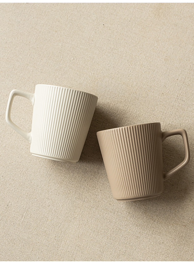 Simple style vertical pattern ceramic water cups, high appearance level, household large-capacity mugs, couple cups, office use wholesale pic 6