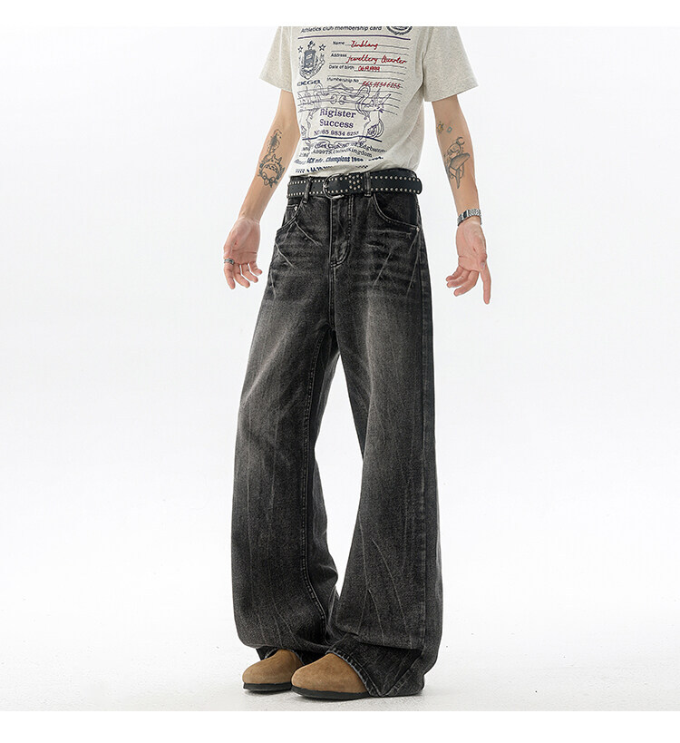 190高个子加长牛仔裤cleanfit闪电裂纹男款潮牌设计感直筒微喇裤详情17