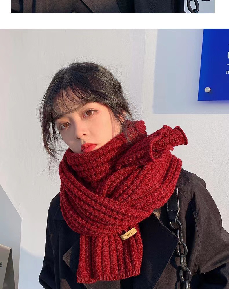 One-piece delivery for autumn and winter: Korean-style solid-color woolen scarves for women, warm, cute for students, couples, and versatile knitted scarves for Internet celebrities and men. Wholesale at street stalls pic 7