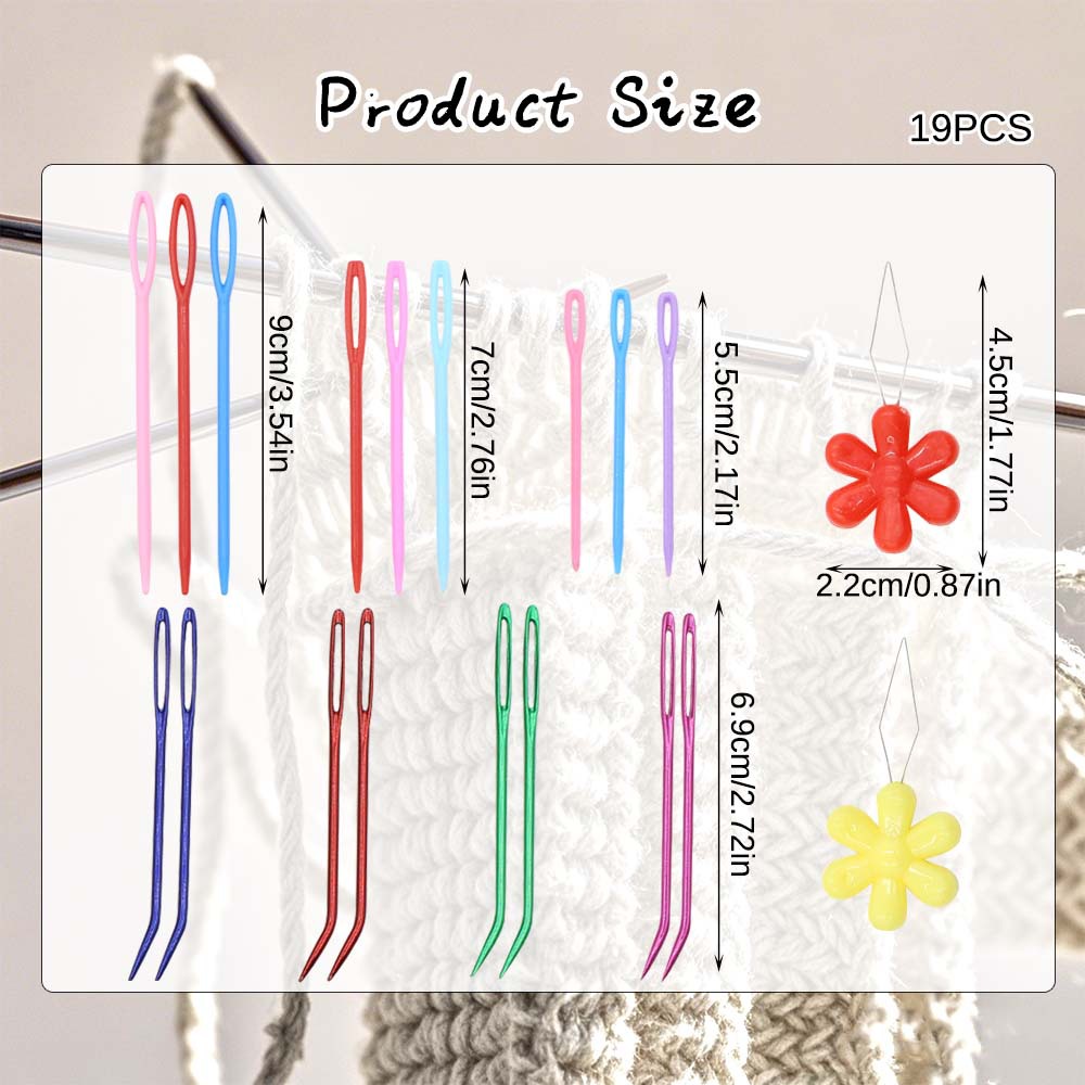 19 pieces of sweater knitting tools, plastic big-eye sweater needles, metal curved needle knitting auxiliary tools, big-eye needle sweaters pic 7