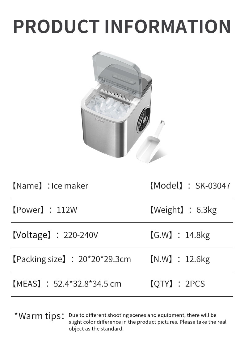Export SOKANY03047 ICE MAKER, household stainless steel ice cube maker, quick ice-making machine, Ice Maker pic 2