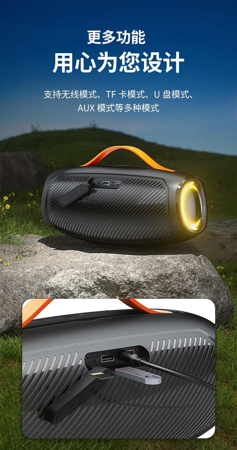 New wireless Bluetooth speaker, outdoor waterproof handle, portable 60W super heavy subwoofer with RGB light speaker pic 15