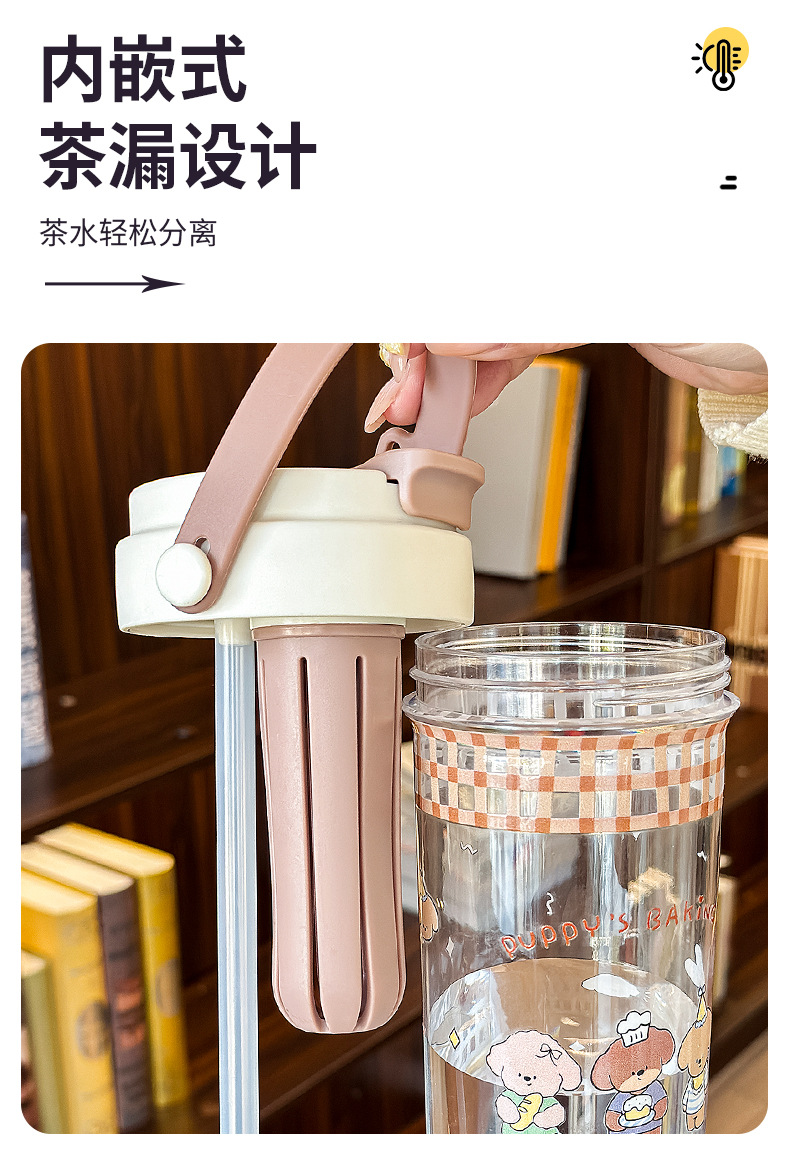 Cute double-drinking straw cup, portable high appearance level student water cup, gift cup wholesale, new cartoon tea strapping plastic cup pic 7