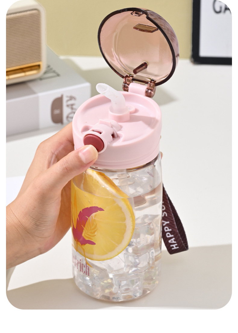 吸管水杯ins风图案爆款塑料水杯耐高温刻度学生杯子批发简约水壶详情4