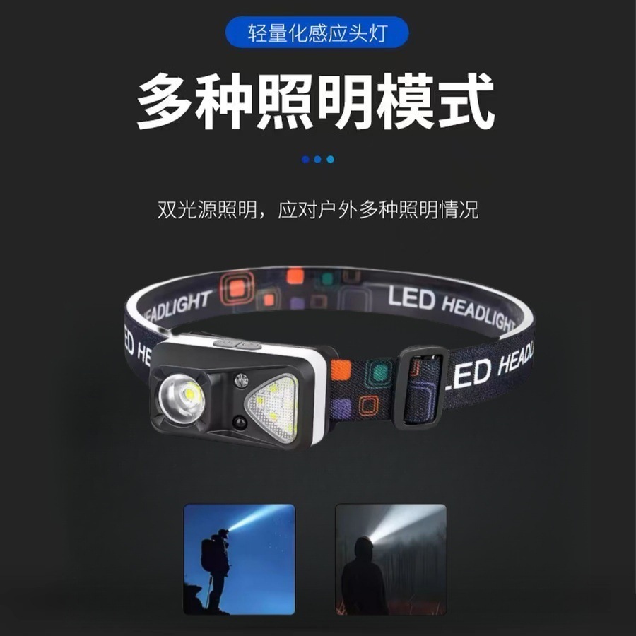 新款充电轻量感应头灯USB充电锂电强光LED钓鱼便携户外超亮小头灯详情8