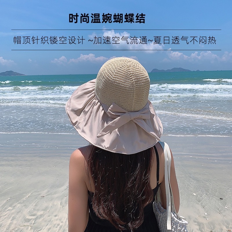 成人款可折叠黑胶渔夫帽 遮脸防晒大檐帽子 防紫外线太阳帽 女士蝴蝶结装饰遮阳帽详情8