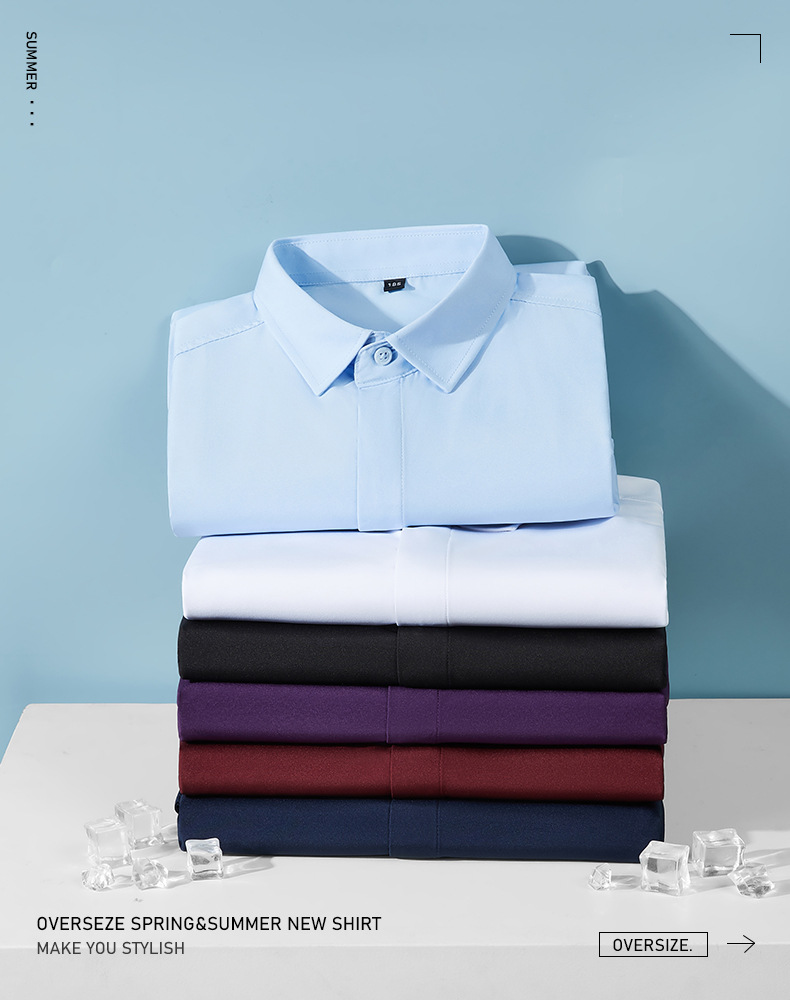 宽松大码男士短袖衬衫肥佬夏季商务休闲薄款纯色衬衣胖哥加肥寸衫详情3