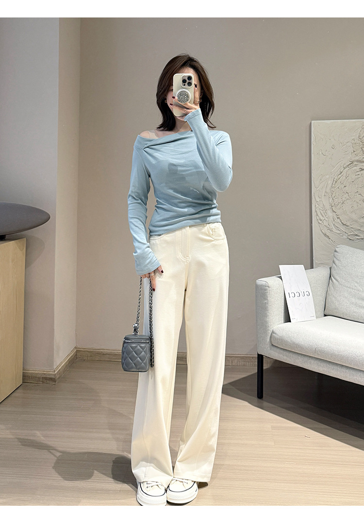 Spring/Summer 2025 Silk Australian cotton denim casual pants for women, Lyocell micro-elastic anti-wrinkle double-cut line style narrow wide-leg pants pic 24