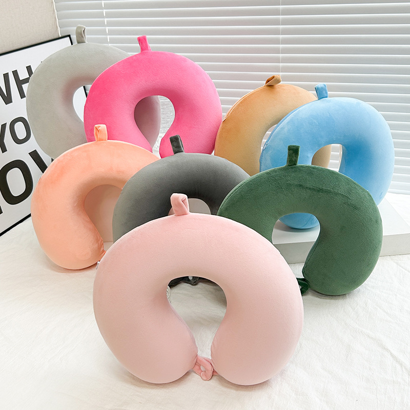 Solid-colored portable travel pillow for both men and women, simple and plain latex sleeping wonder, soft and slow rebound headrest wholesale pic 2
