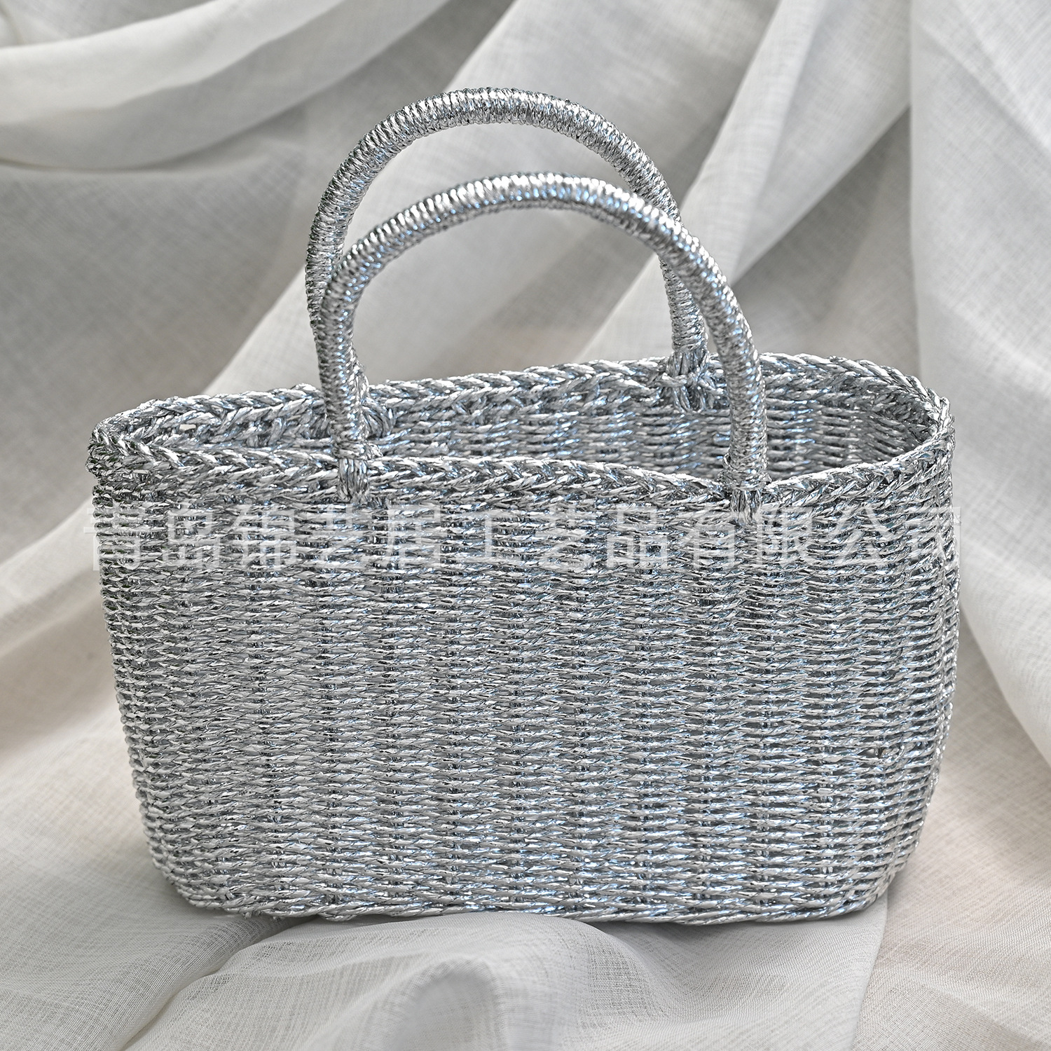 银色休闲手工编织包 时尚包编织包女款购物旅游手提包腋下包简约详情1