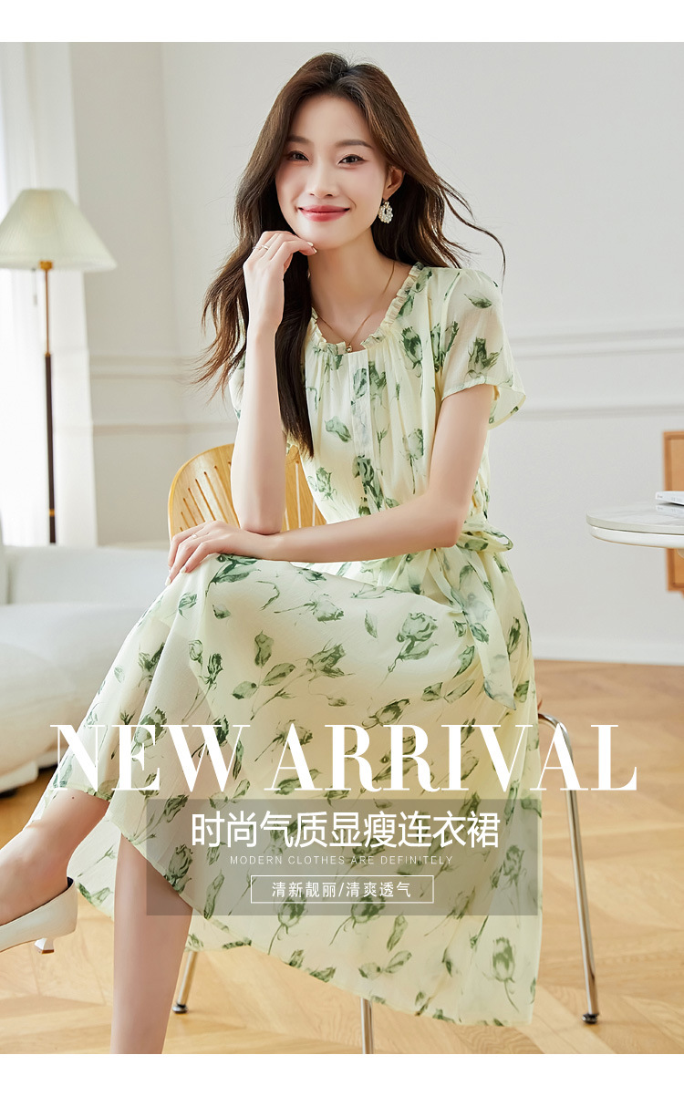 夏季短袖连衣裙女2025新款夏季爆款女装气质碎花裙雪纺中长款裙子详情3