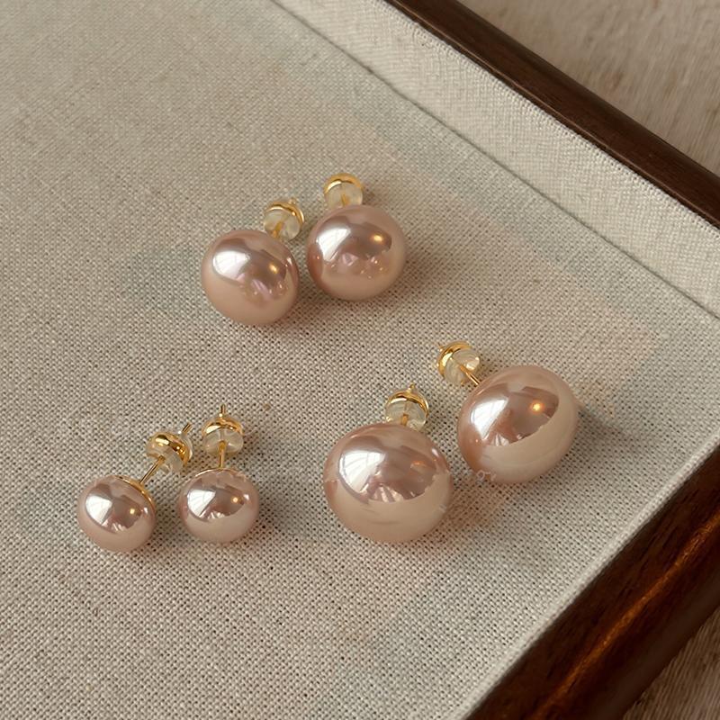 Shijia Steamed Bun Powder White Pearl Stud Earrings S925 Silver Needle, a niche high-end and versatile new type of earrings wholesale pic 10