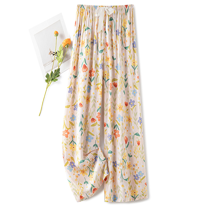Cotton silk pajama pants for women in summer, thin artificial cotton wide-leg pants, can be worn outside in spring and autumn, loose home air conditioning nine-inch long pants pic 9