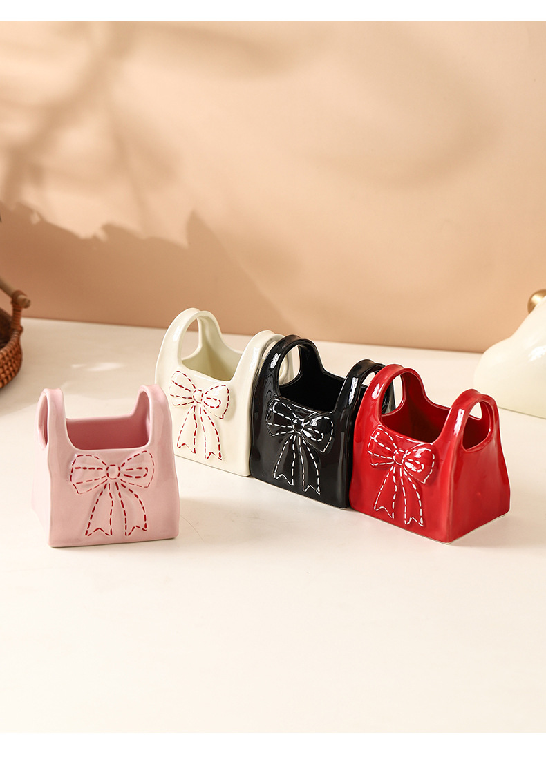 Desktop remote control, makeup brush storage box, creative bow, ceramic pen holder, home organizing stationery storage box pic 10