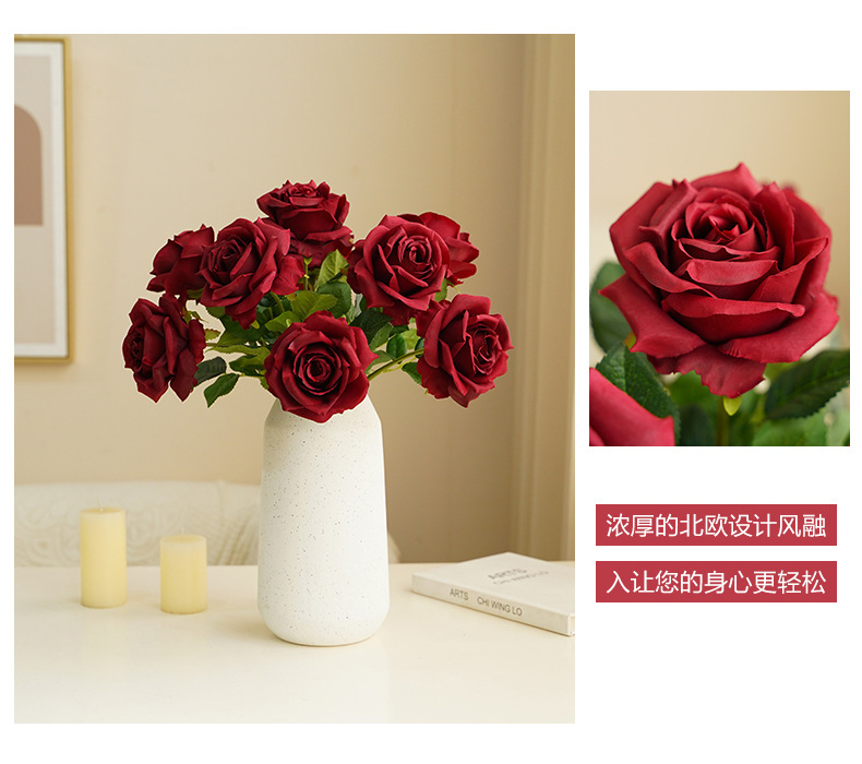 仿真玫瑰花朵单枝慕斯插花婚庆客厅装饰摄影道具批发办公文化仿真园艺礼盒详情22