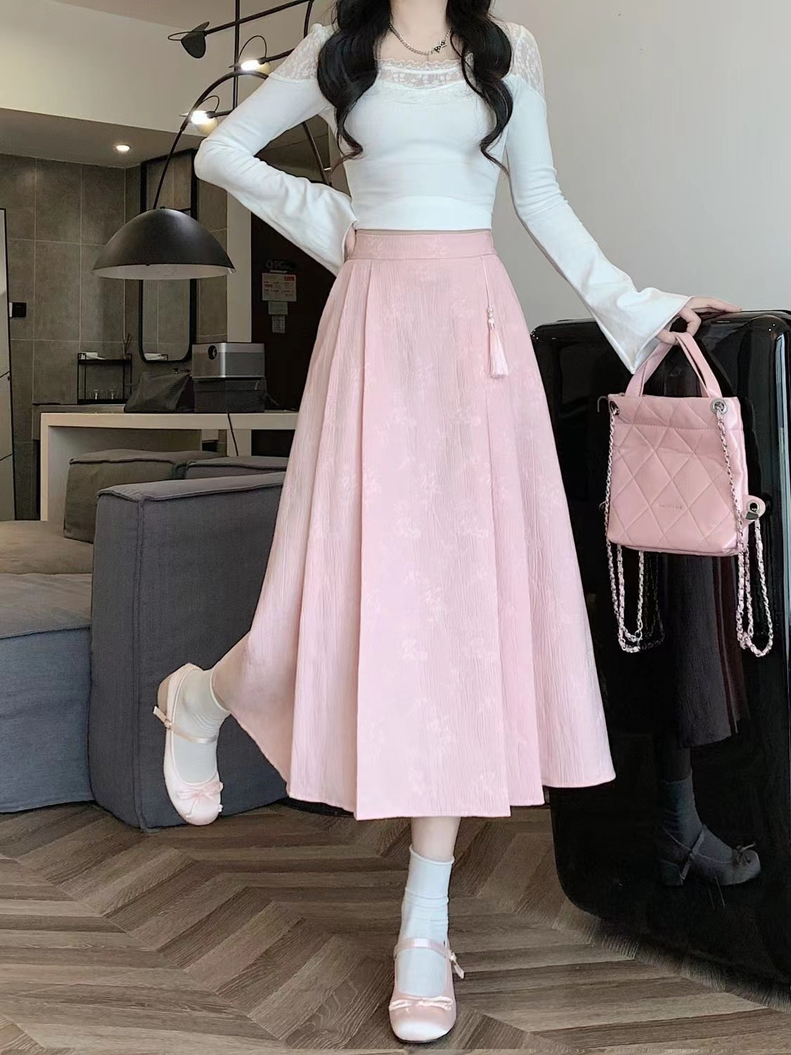 新中式国风粉色半身裙女装马面中裙夏2024新款气质a字百褶裙国潮详情4