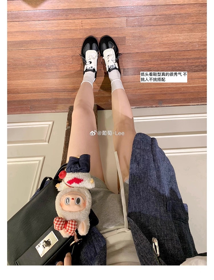 葡萄妈同款系带拼色圆头百搭舒适休闲真皮板鞋增高德训鞋女小白鞋详情10