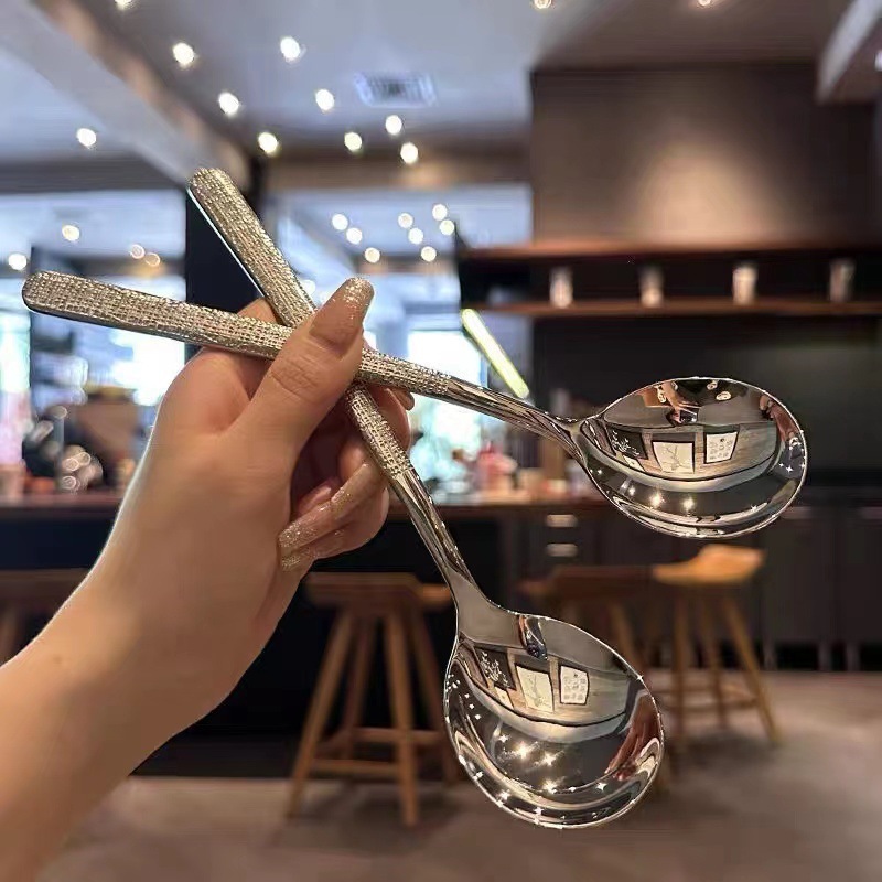 Stainless steel spoons with hammer patterns, Korean-style spoons, long-handled spoons for Western restaurants, dessert spoons, eating spoons, spoons, soup spoons, cross-border pic 6