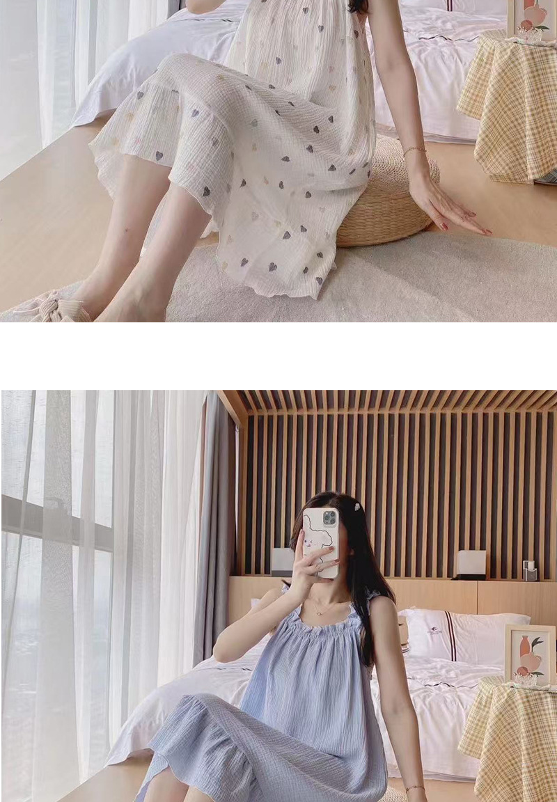 睡裙女士夏季棉纱纯棉薄款吊带睡衣宽松中长款甜美可爱长裙家居服详情4