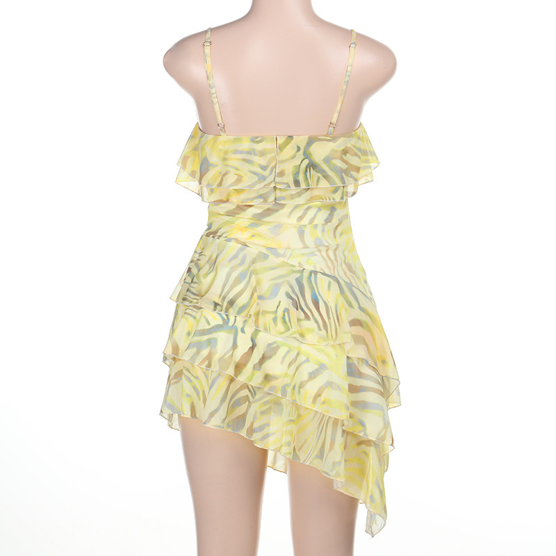 YJ25200 New personalized halter print ruffled dress for cross-border summer vacation and casual wear in Europe and America pic 12