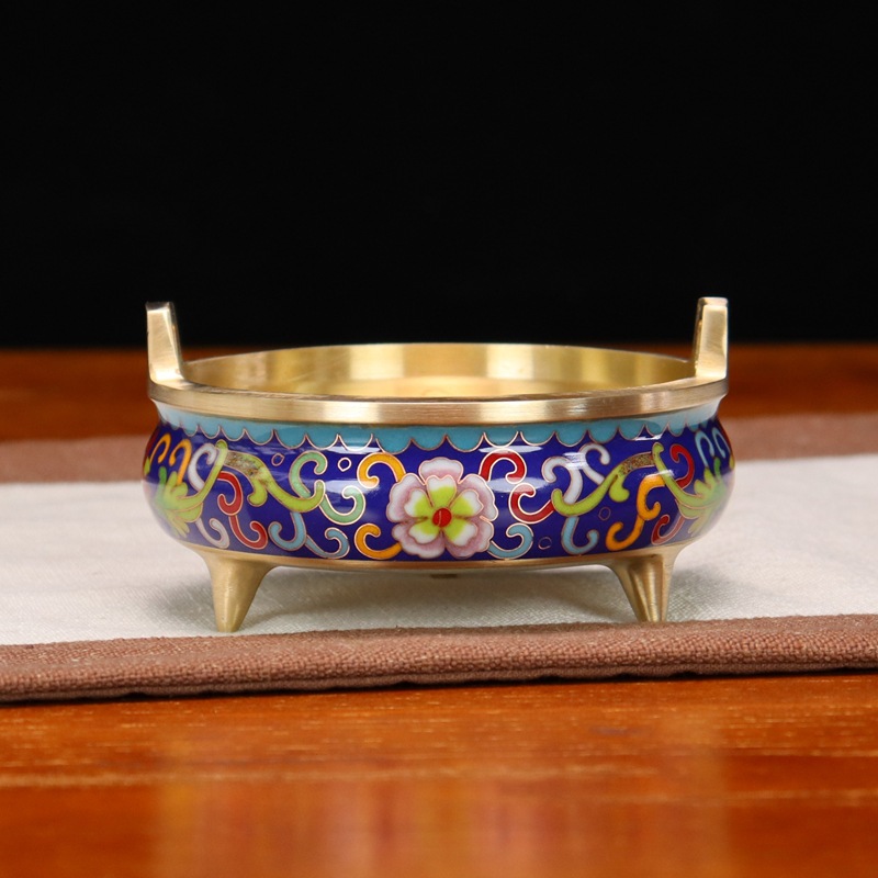 Wholesale of cloisonne incense burners and Buddhist utensils in stock. Traditional cast copper cloisonne low-temperature enamel antique straight ear burners pic 11