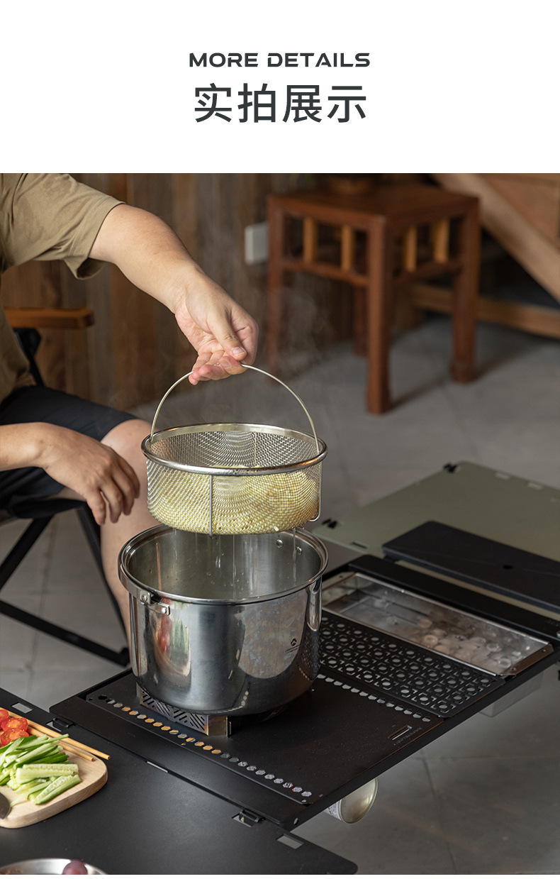 柯曼CC-22大沥水篮户外304不锈钢洗菜盆野营折叠提手洗菜盆滤水篮详情9