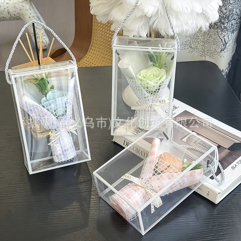 跨境教师节苏醒香皂花透明盒永生花束玫瑰送朋友创意伴手礼花束详情2