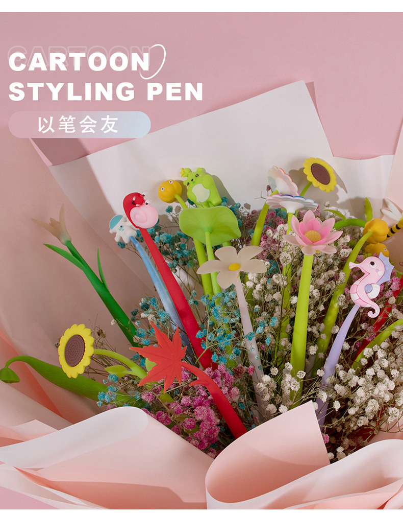 Cute cartoon stress-relieving gel pens, student creative stationery, silicone swing pens, stress-relieving pens wholesale pic 3