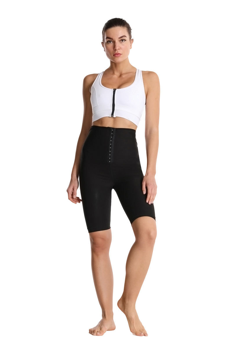 T跨境专供夏季涂层暴汗五分裤高腰排扣运动紧身裤跑步发汗运动裤详情9