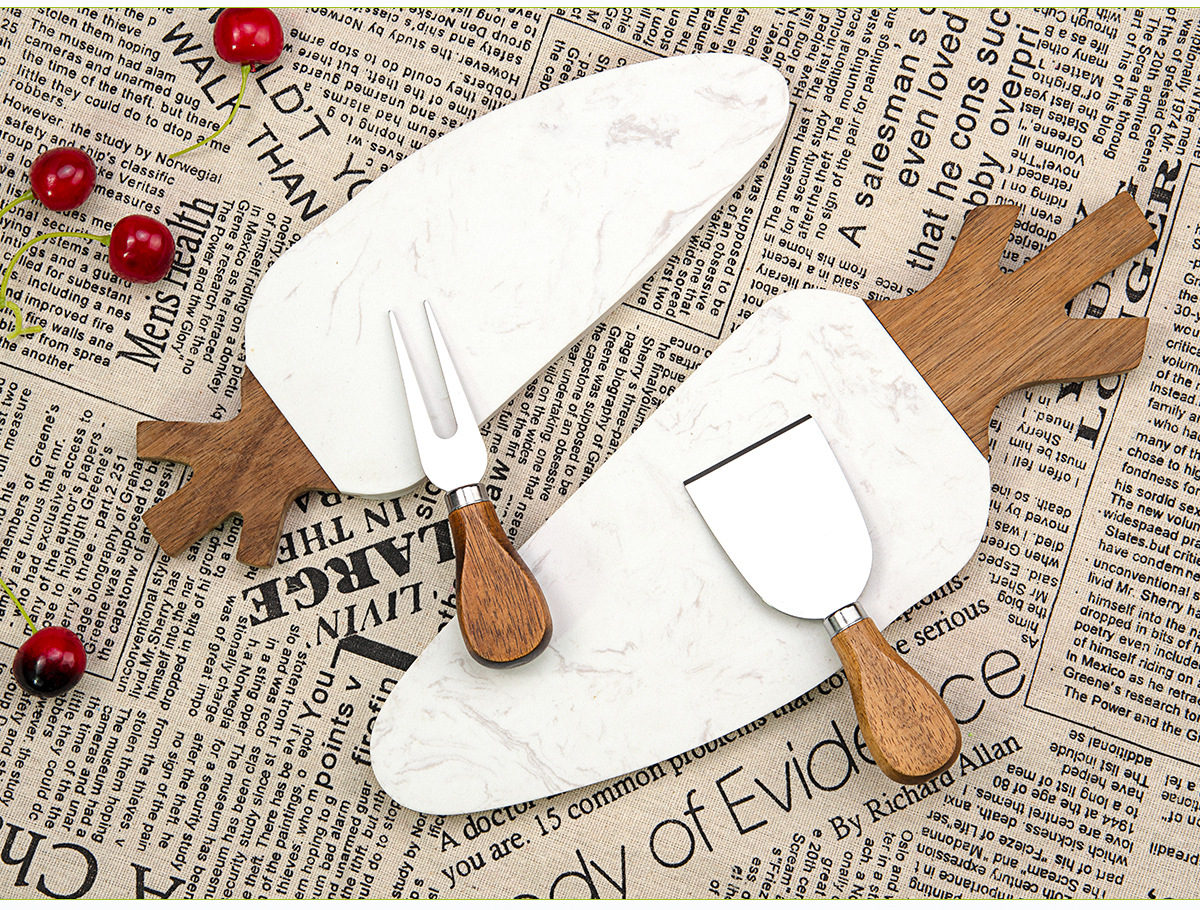 Custom-made white marble cutting board in the shape of radish, creative design of acacia wood splicing plating and cutting board, cheese cutting board pic 5